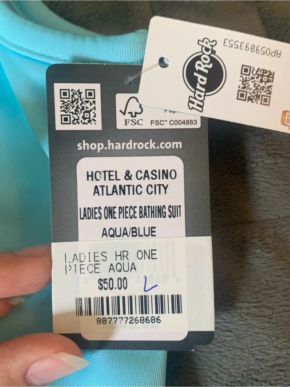 Hard Rock Hotel & Casino Atlantic City one piece swimsuit blue Ladies size L